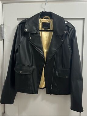 Like new - Anthropologie Vegan Leather Moto Jacket with Gold Lining
